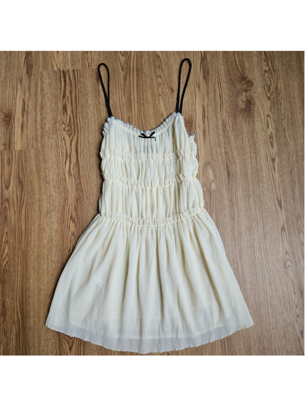 Zara Cream Ruched Smocked Little Bow Mini Dress Womens Small NWT Blogger
